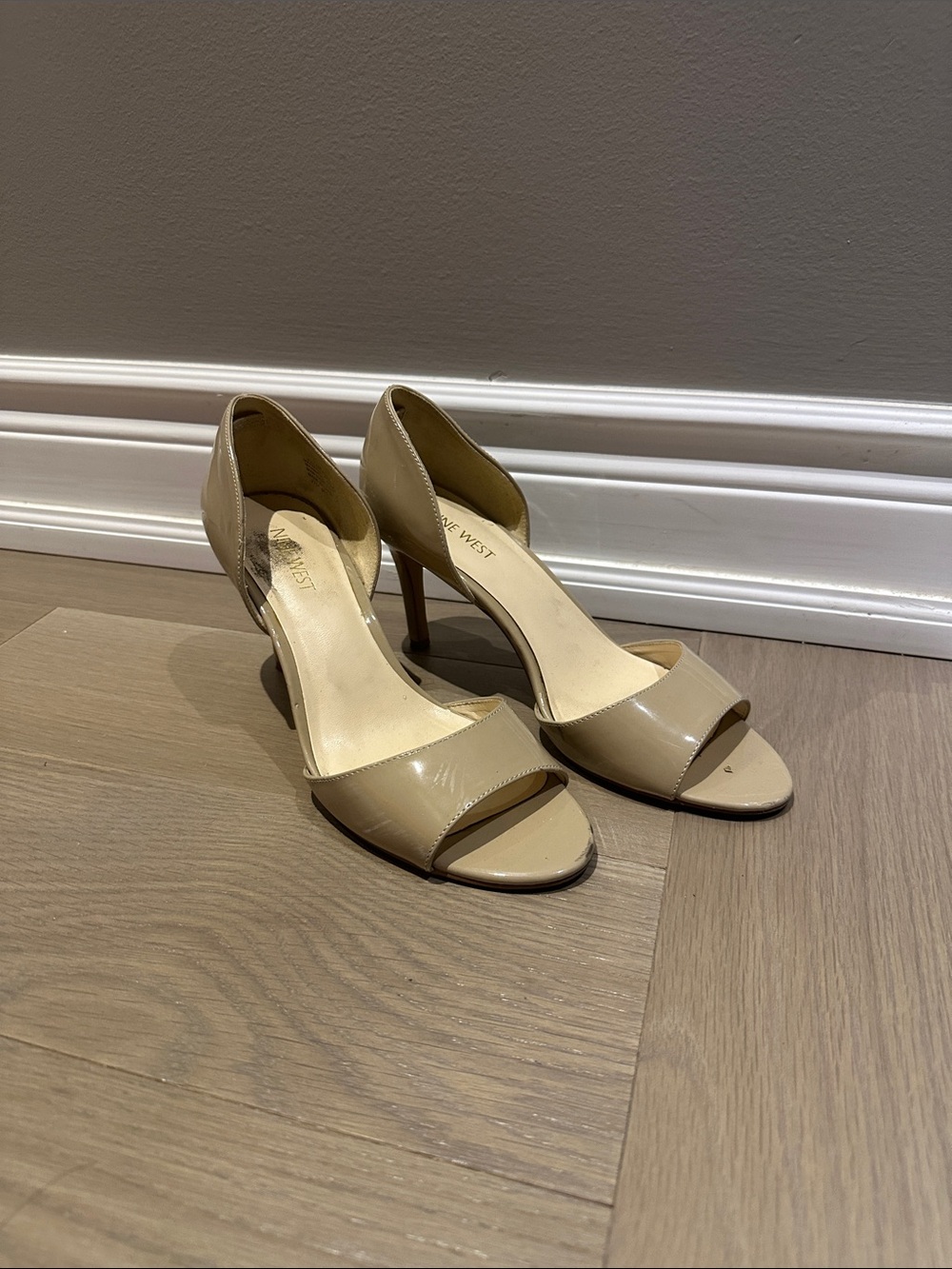 Nine West Nude Patent Open-Toe Heels